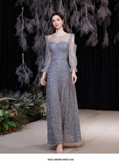 Hot sale new French toast dress bride long-sleeved dinner annual catwalk catwalk piano performance stage performance host wedding dress