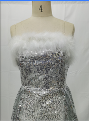 فستان مأدبة نسائي مثير مطرز بالترتر بأكمام طويلة مع تنورة على الورك