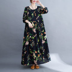 2022 خريف جديد الأم السمينة ملابس كبيرة الحجم موضة الطباعة مزاجه فستان كبير تنورة طويلة