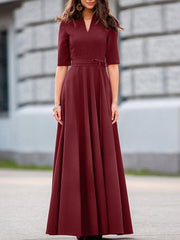 ZANZEA Women Elegant Dresses Solid V-Neck Half Sleeve Vintage Ankle Length Dress Fashion Holiday Casual Loose Ladies Vestido Plus Size