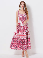 485 Shot Majolica Print Positioning Sling Waist Dress Back Elastic Skirt