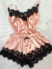 جنسي الملابس الداخلية الساخنة نمط الساتان الدانتيل منامة ثوب النوم بدلة المنزل قطعتين مجموعة