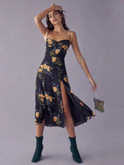 Summer Dresses For Women 2022 Vintage Sleeveless V Neck Spaghetti Strap Midi Clothes Female Bodycon Party Dress Womanman