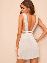 Sexy ladies sexy pajamas deep v lace suspender nightdress bowknot home underwear short skirt