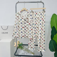 Spring and summer women's popular fashion cardigan sweet ice silk long-sleeved home clothes two-piece suit