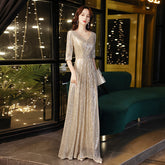 Dress skirt female 2023 new team performance temperament host golden high-end banquet costume
