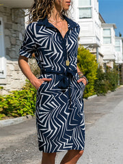 فستان قميص طويل الأكمام صيفي بوهو للشاطئ فساتين نسائية كاجوال مخططة مطبوعة على شكل حرف a فستان حفلات صغير