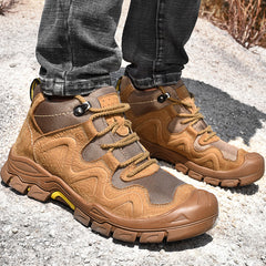 Fall/winter men's shoes plus velvet to keep warm, leisure mid- leather shoes, leather wear-resistant cowhide outdoor hiking shoes, cotton shoes