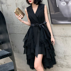 Ladies Sleeveless Short V-neck Fashion Party Evening Dress