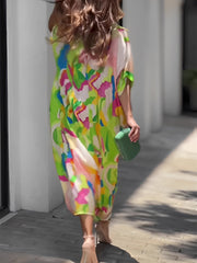 Elegant Satin Multicolor Print Dress