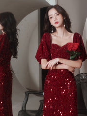Best-selling new toast clothing bride 2023 new red engagement wedding back door dress skirt female fishtail sequins small tall