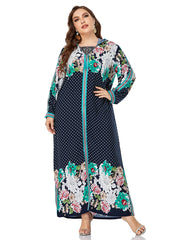 Plus size women's clothing elegant temperament embroidered hooded long-sleeved printed dress long skirt