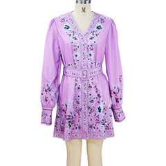 V-neck loose printed boho dress