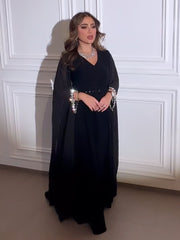 Black Elegant Chiffon Hot Diamond V-Neck Dress