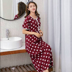 Fdfklak Fat Nightgowns Women Short Sleeve Long Dress Print Cotton Home Wear Clothes Nightdress Ladies Sleepwear Nightshirt