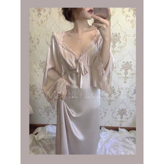 Sexy Sleepwear Night Wear Summer 2022 Home Clothes for Women Ladies Nightgown Lace Long Nightdress Sleepshirt Satin Slip Dress