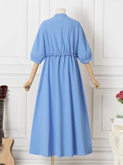 ZANZEA فساتين أنيقة للنساء الصلبة الوقوف طوق نصف كم طول الأرض فستان موضة عطلة عادية فضفاض السيدات فيستدو حجم كبير