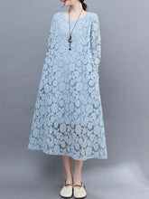 2023 spring and summer new fashion temperament elegant literary lace loose all-match thin long-sleeved hollow dress for women