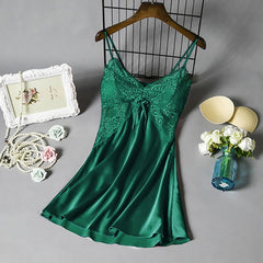 2022 Nightwear Sexy Women Satin Nightgown Lady Spaghetti Strap Night Dress Nighties Sleeveless Sleepwear Flower Lace Homewear