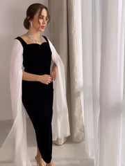 Black and white stitching elegant peach heart neck waist bag hip dress