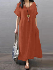 ZANZEA Women Fashion A Line Dress Solid V-Neck Short Sleeve Sundress Female Casual Elegant Party Robe Summer Holiday Vestidos