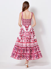 485 Shot Majolica Print Positioning Sling Waist Dress Back Elastic Skirt