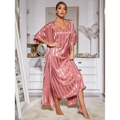 Women's new sling nightgown set fashion silk long-sleeved - ice silk home wear set