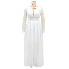 European and American new mesh dresses long-sleeved wedding dresses banquet dress V-neck lace mesh dress