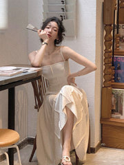 2023 Dress Women's Sleeveless Aesthetic Folding Design French Casual Fashion Sweet Soft Slim Women 4*25