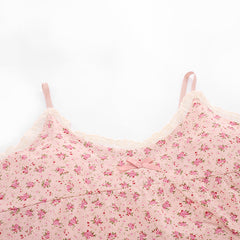 بيجامة جديدة خالية من حمالة الصدر قابلة للانفصال لعام 2023 مع وسادة صدر للسيدات صيفية حلوة ومثيرة برقبة على شكل حرف v بحمالات زهرية طقم شورت خدمة منزلية