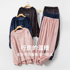 Flannel pajamas women's autumn and winter warm suit coral velvet pajamas plush plush couple's home clothes
