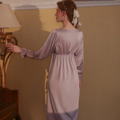 REBEYULI Sexy Pajamas Women's Pajamas Sweet Lace Deep V Length Solid Silk Dress Women's Comfortable Pajamas 10-21