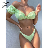 بدلة سباحة نسائية بأكمام منتفخة بيكيني متين 2021 بدلة استحمام مثيرة ملابس شاطئ نسائية ملابس داخلية بكيني