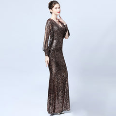 أزياء السيدات مثير الخامس الرقبة الصلبة اللون فستان سهرة مطرزة