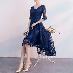 Ladies Front Short Back Long V-neck Sleeve Party Evening Dress