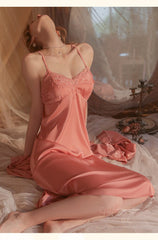 Women's Sexy Nightgown Deep V Long Halter Nightdress Strappy Robe Sleepwear Femme Satin Thin Pajama Dress Lounge Set Bathrobe