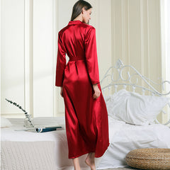 Women's pajamas silk lapel long nightgown sexy tie pajamas bathrobe home service