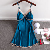 Summer new sexy ice silk suspenders nightdress with chest pad pajamas ladies silk home clothes Korean version girlfriends