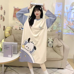 New style nightgown women's autumn and winter pajamas women's long-sleeved long skirt large size home clothes cotton