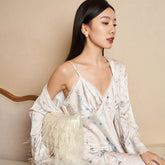 جيانغنان He 2023 بيجامة فرنسية مثيرة بالحبر الوردي للنساء مع مجموعتين من بيجامة من الحرير الجليدي ملابس منزلية