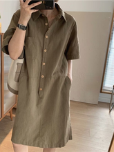 2023 short-sleeved dress women's solid color pocket high waist basic all-inclusive elegant retro Korean casual sportswear 4*11.