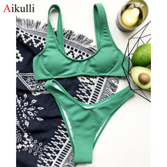 جديد 2021 بيكيني ملابس السباحة النسائية الصلبة ملابس الصيف الشاطئ السباحة البرازيلي مجموعات مبطن الاستحمام ثوب السباحة الإناث
