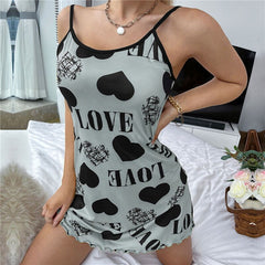 New Women Sexy Pajamas Summer Sleepdress Slip Nightgowns Cute Heart Print Nightdress Sleeveless Homewear Female Underwear