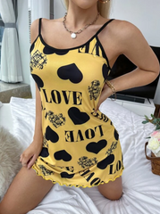 ملابس داخلية نسائية مثيرة للخريف والشتاء، فستان نوم بحمالات بطباعة عميقة على شكل حرف V، تنورة منزلية كبيرة الحجم