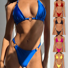 New cross-border swimsuit sexy bikini thong nylon glossy fabric split swimsuit
