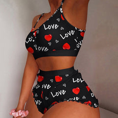 2 Pieces Red Lips Hot Pajamas For Girls Set Autumn Women Sleepwear Sleeveless Cami Nightgown Female Ladies Sexy Lingerie Pyjamas