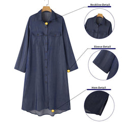 ZANZEA Fashion Solid Color Denim Dress Women Lapel Neck Long Sleeve Sundress Female Retro Maxi Robe Elegant Loose Vestidos 2023