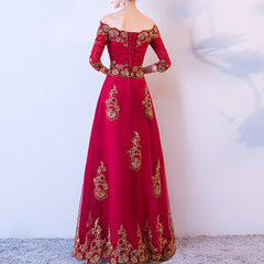 Ladies Off Shoulder Long Sleeves Embroidered Lace Appliquéd Festival Party Evening Dress