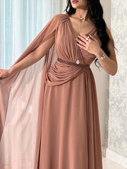 فستان شيفون وردي أنيق الخصر