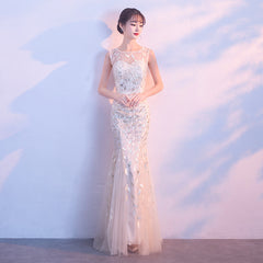 Best-selling new evening dress female 2023 new champagne color banquet noble temperament host long fishtail party dress slim